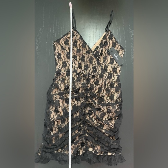 Lulus “Frilled to be Here” Black Lace Ruched Dress - Picture 7 of 9